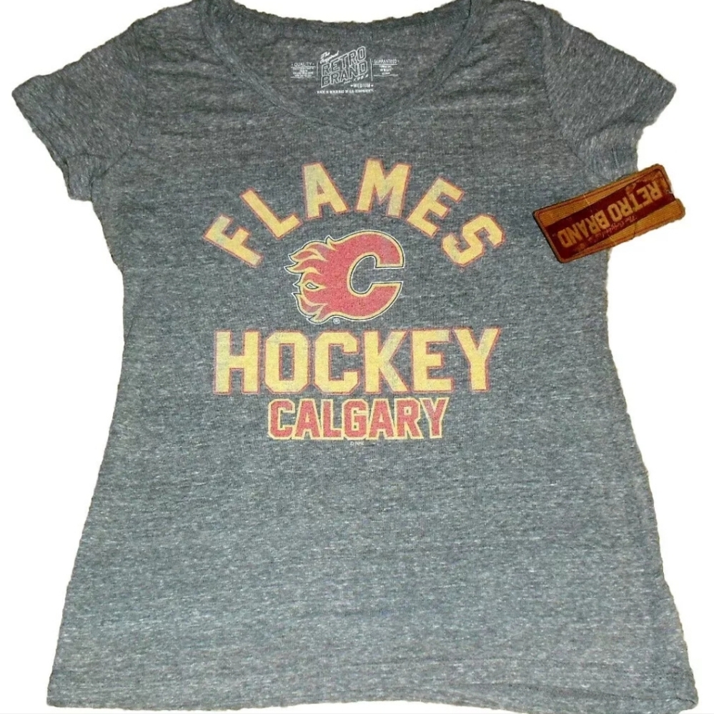 Calgary Flames Womens V-Neck T-Shirt sz. XL New Tags All Grey Hockey NHL